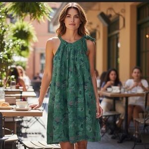 Bellambra Green linen Tie-Shoulder Sleeveless Sundress